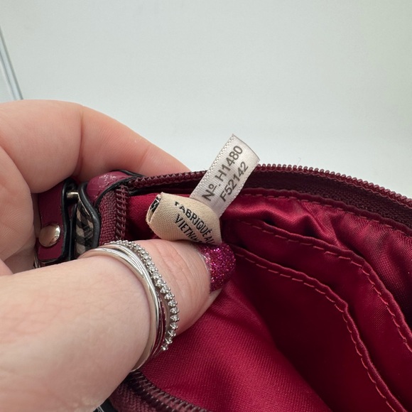 Coach New York Plaid Wristlet Clutch Pouch Burgundy Leather Strap - Picture 5 of 7